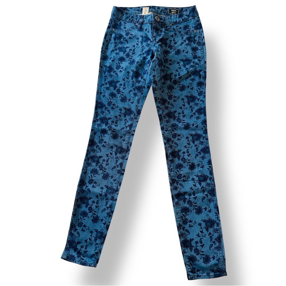VOLCOM Railed Stretch Blue Floral Denim Legging Jeggings Skinny Jeans - Picture 2 of 15